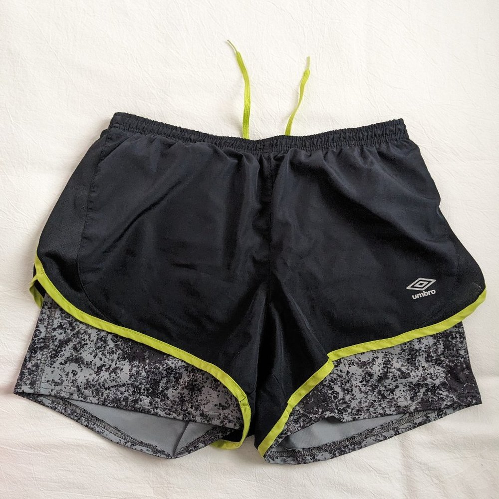 Umbro Athletic Shorts - Double Layer, Black, Size Large (L), Used
